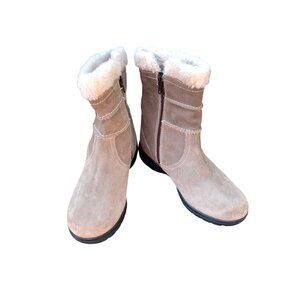 Clarks Ankle Boots Beige Suede Womens 6M Faux Fur Lining Side Zipper